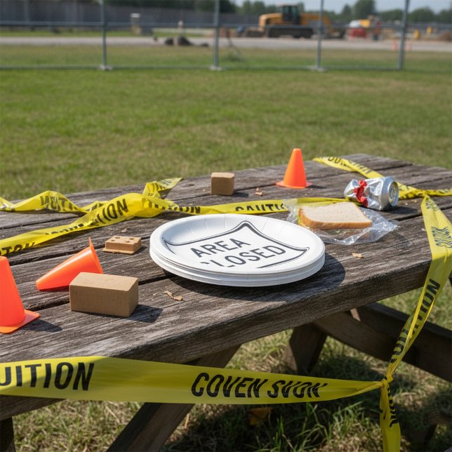 Area Closed Sign Warning Restricted Zone  Paper Plate (Creator Uploaded)