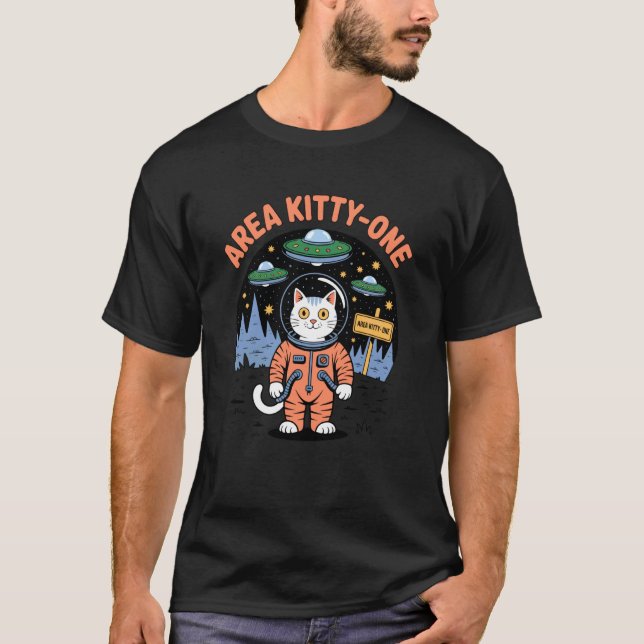 Area Kitty One Funny Cute Alien Cat T-Shirt (Front)