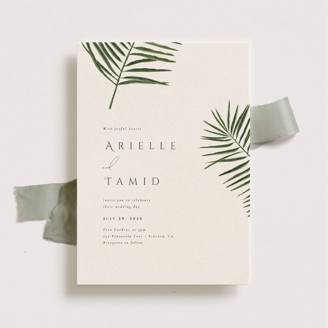 Areca Modern Watercolor Palm Wedding Invitation (Creator Uploaded)