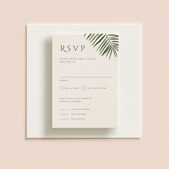 Areca Modern Watercolor Palm Wedding RSVP Invitation (Creator Uploaded)