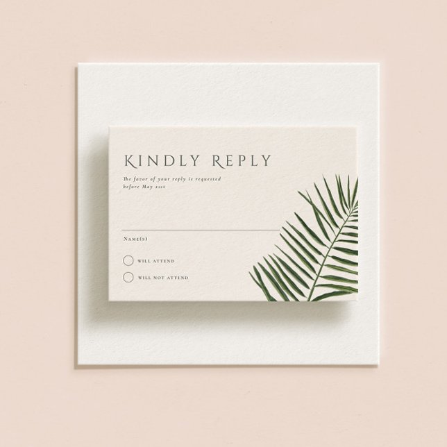 Areca Modern Watercolor Palm Wedding RSVP Invitation (Creator Uploaded)