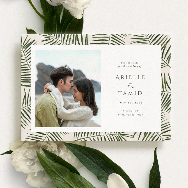 Areca Modern Watercolor Palm Wedding Save the Date (Creator Uploaded)