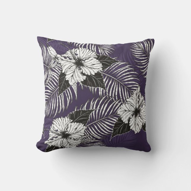 Areca palm and Hibiscus sketch by hand drawing. Pl Cushion (Front)