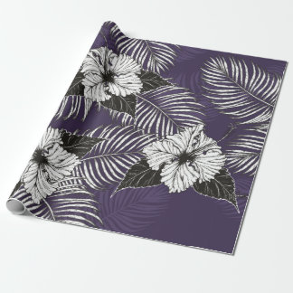 Areca palm and Hibiscus sketch by hand drawing. Pl Wrapping Paper