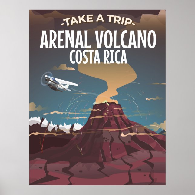 Arenal Volcano Costa Rica vintage cartoon poster (Front)