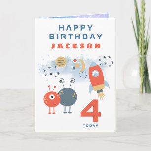 Arenas Spaceship Age 4 Birthday Space White Card