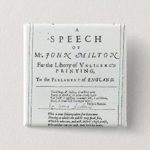 Areopagitica'  a speech of John Milton 15 Cm Square Badge