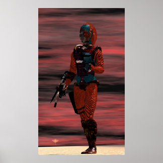ARES - CYBORG IN DESERT SUNSET Science Fiction Poster