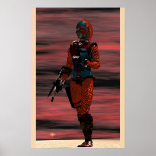 ARES - CYBORG IN DESERT SUNSET Science Fiction Poster