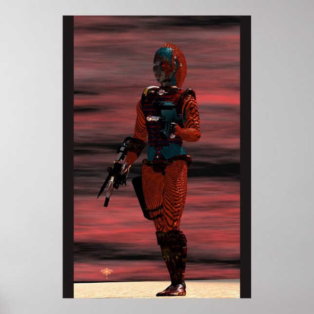 ARES CYBORG IN DESERT SUNSET Science Fiction Scifi Poster (Front)