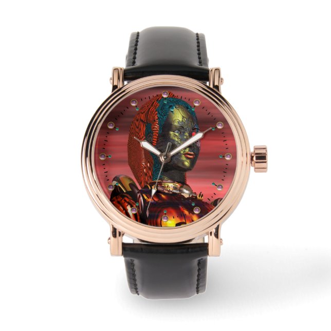 ARES CYBORG PORTRAIT Red Science Fiction Sci-Fi Watch (Front)