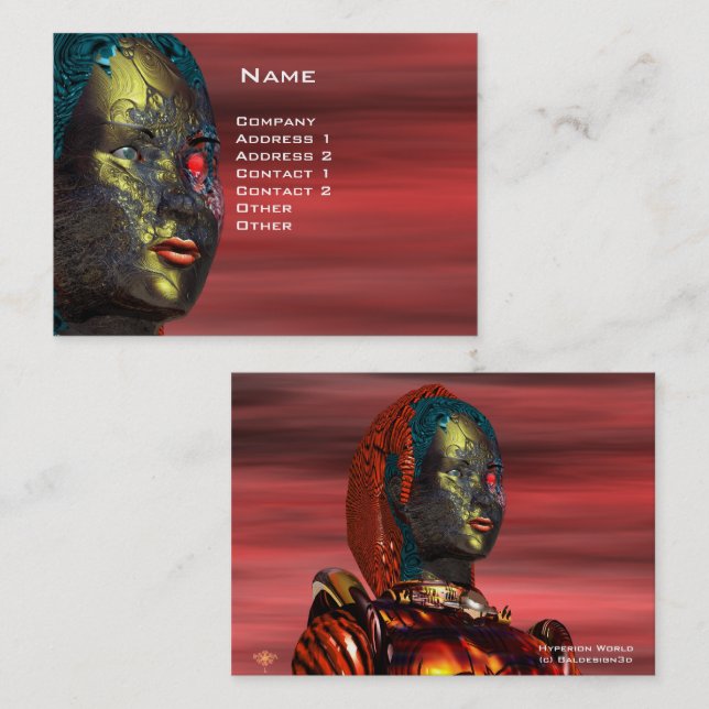 ARES CYBORG PORTRAIT , Red Yellow Science Fiction Business Card (Front/Back)