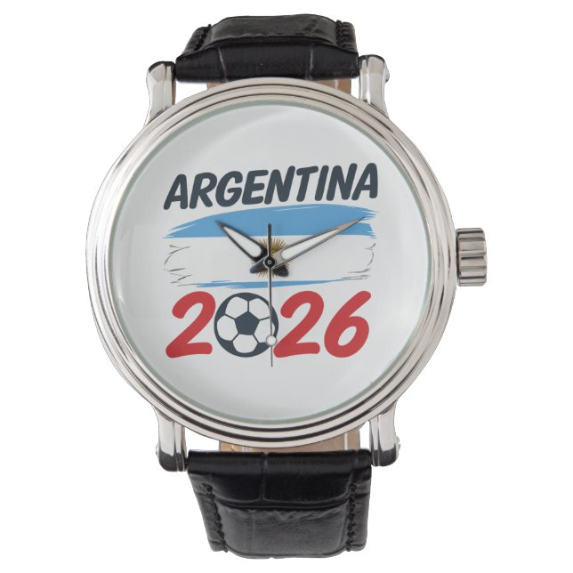 Argentina 2026 Soccer Fan Design Flag Colors Watch (Front)