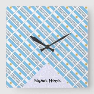 Argentina and Argentine Flag Tiled with Your Name Square Wall Clock