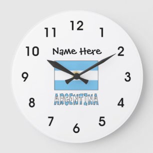 Argentina and Argentine Flag with Your Name Large  Clock