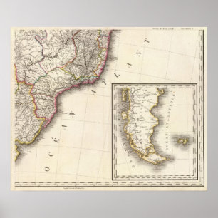 Argentina and Chile Engraved Map Poster