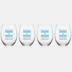 Argentina Argentina Flag Blue Personalised Name  Stemless Wine Glass
