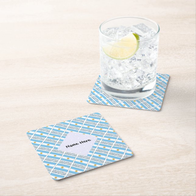 Argentina Argentine Flag Tiled Personalised  Square Paper Coaster (Insitu)