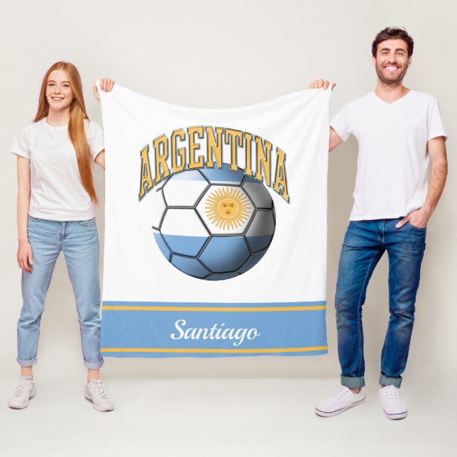 Argentina Argentinian Flag Soccer Ball | Name Fleece Blanket (In Situ)