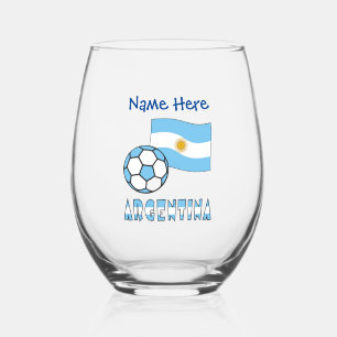 Argentina Flag and Soccer Personalised  Stemless Wine Glass