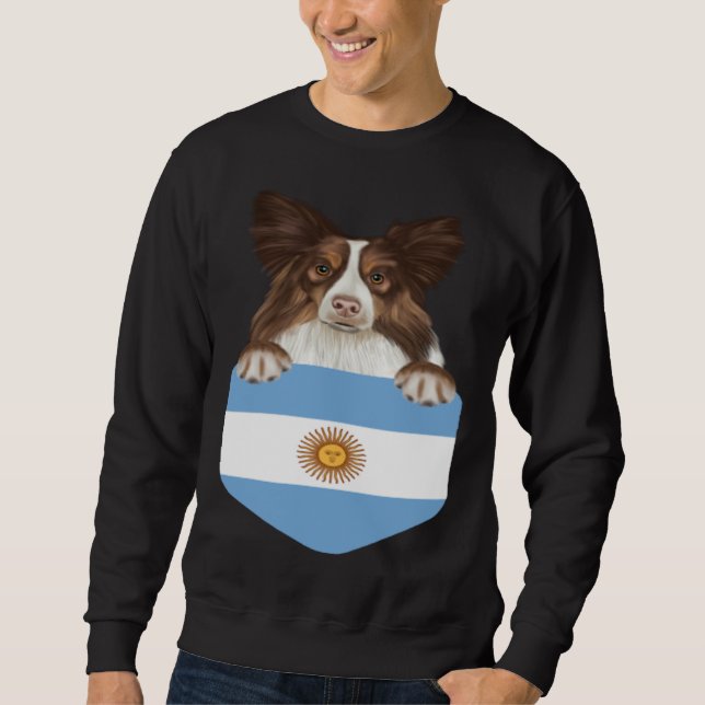 Argentina Flag Collie Dog In Pocket Sweatshirt (Front)