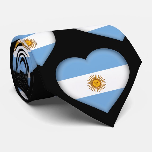Argentina Flag Colours Heart Pattern Neck Tie (Rolled)