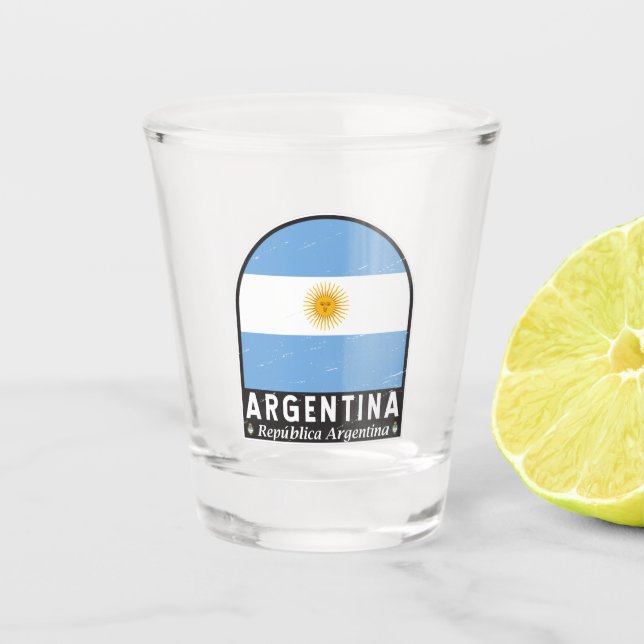 Argentina Flag Emblem Distressed Vintage  Shot Glass (Front)