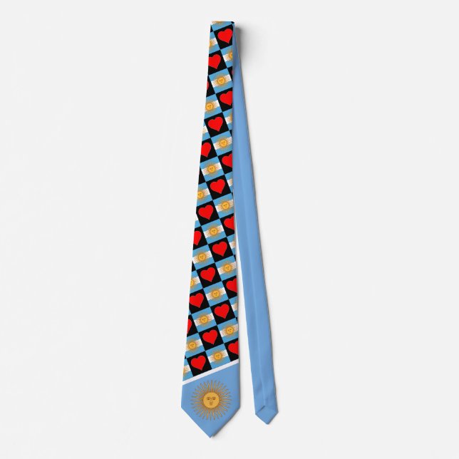 Argentina Flag Heart Pattern Patriotic Argentine Tie (Front)