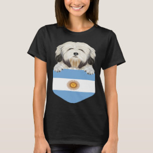 Argentina Flag Lowchen Dog In Pocket T-Shirt