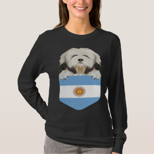 Argentina Flag Lowchen Dog In Pocket T-Shirt