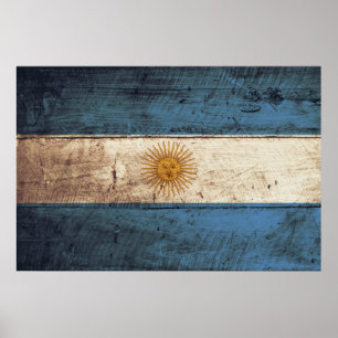 Argentina Flag on Old Wood Grain Poster