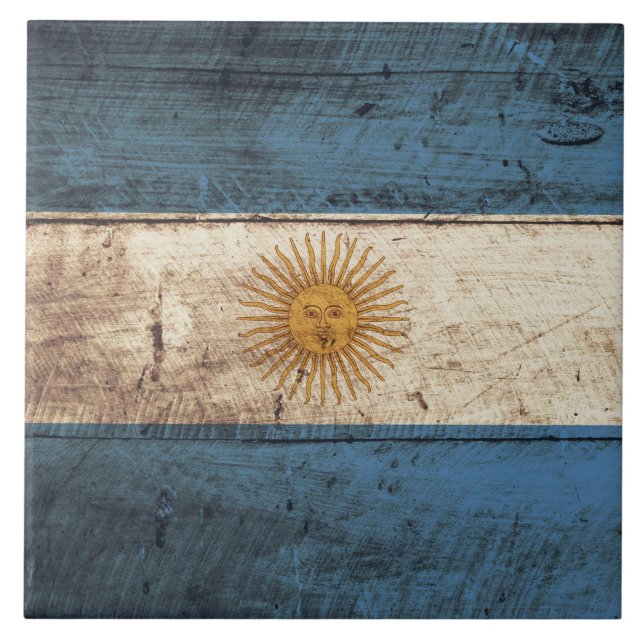 Argentina Flag on Old Wood Grain Tile (Front)