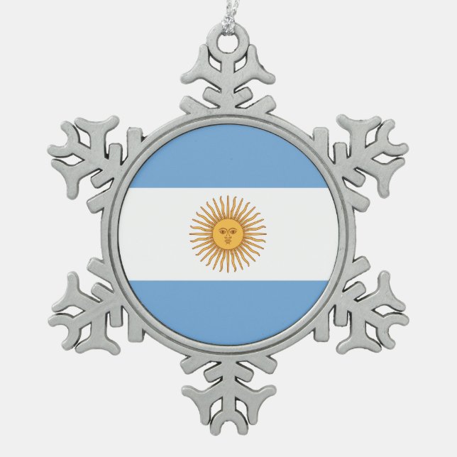 Argentina Flag Snowflake Pewter Christmas Ornament (Front)