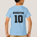 Argentina Football Soccer National Team T-Shirt<br><div class="desc">Support your favourite team(s) by wearing this unique design showing the country's flag and number on the front.. or choose you favourite player number on the back...
Good quality at a very affordable price!
football, soccer, Qatar, Qatari, world, qatar football, jersey, team, national, sports, champion, america</div>