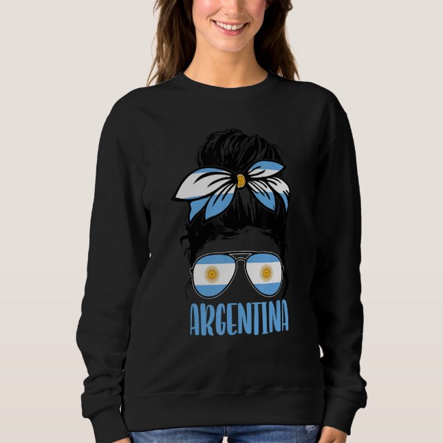 Argentina Girl Messy Hair Bun Argentinian Girl Fan Sweatshirt (Front)