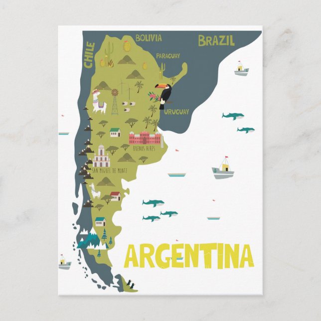 Argentina Illustrated Map Postcard (Front)