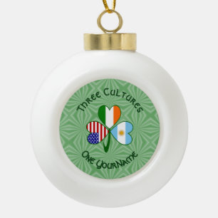 Argentina Ireland USA Shamrock Flag Personalised  Ceramic Ball Christmas Ornament