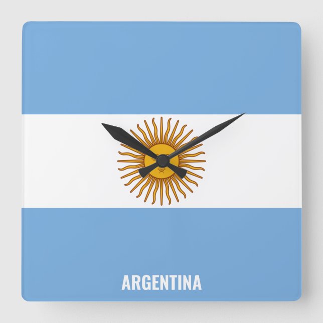 Argentina National Flag Patriotic Square Wall Clock (Front)