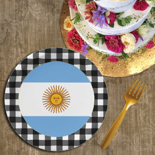 Argentina Plate, buffalo plaid & Argentina Flag Paper Plate