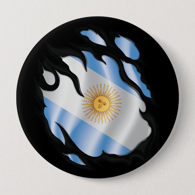 Argentina Ripped Flag 10 Cm Round Badge (Front)