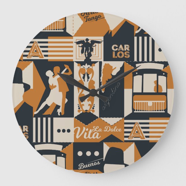 Argentina: Seamless Ethnic Illustration. Large Clock (Front)