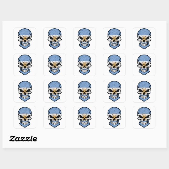 Argentina Smiling Skull Flag Square Sticker (Sheet)