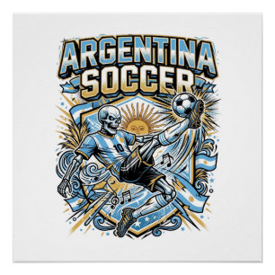 Argentina Soccer Skeleton Striker Nations Poster S