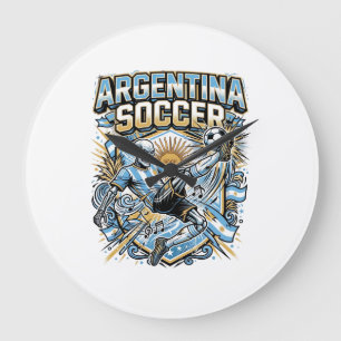 Argentina Soccer Skeleton Striker Nations Poster S Large Clock