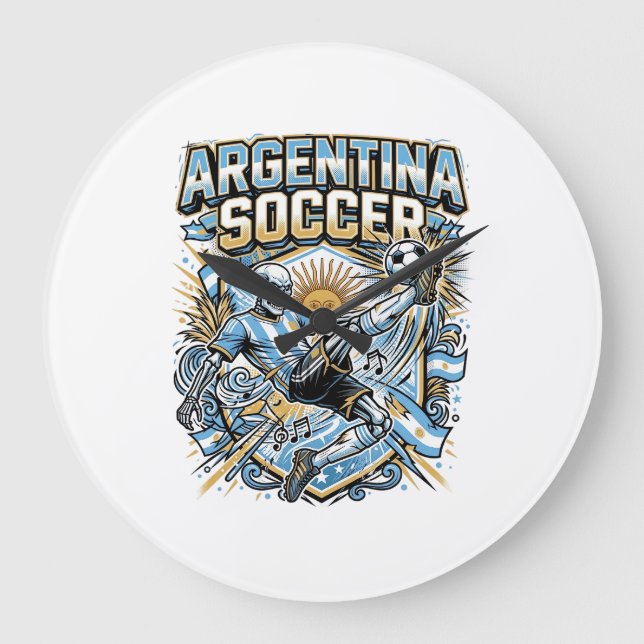 Argentina Soccer Skeleton Striker Nations Poster S Large Clock (Front)
