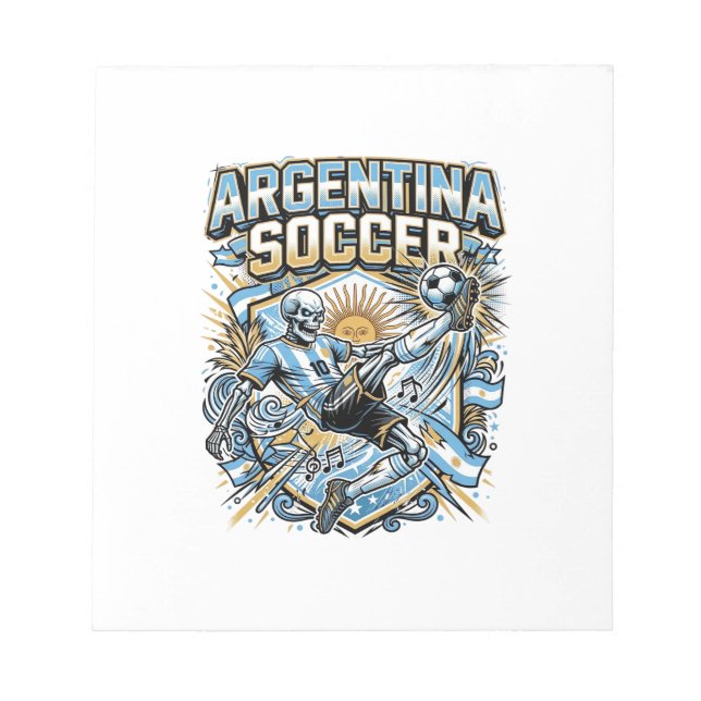 Argentina Soccer Skeleton Striker Nations Poster S Notepad (Front)