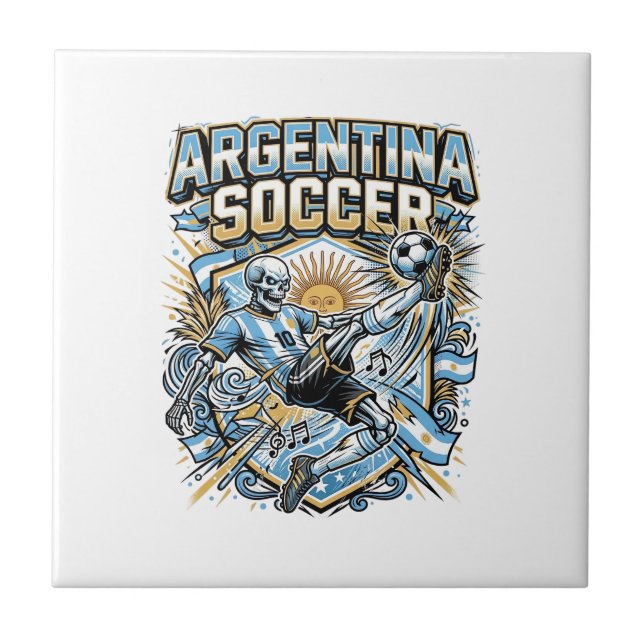 Argentina Soccer Skeleton Striker Nations Poster S Tile (Front)