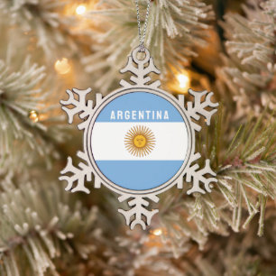 Argentina South America Flag Buenos Aires Snowflake Pewter Christmas Ornament