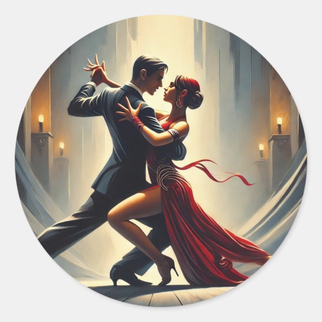 Argentina Tango Dancing Couple Classic Round Sticker (Front)