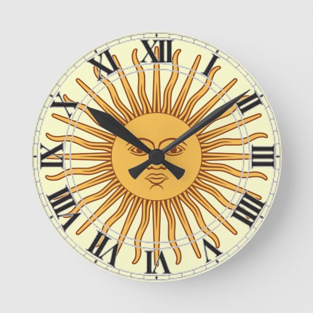 Argentina Uruguay Symbol Sun Face with Rays Round Clock (Front)